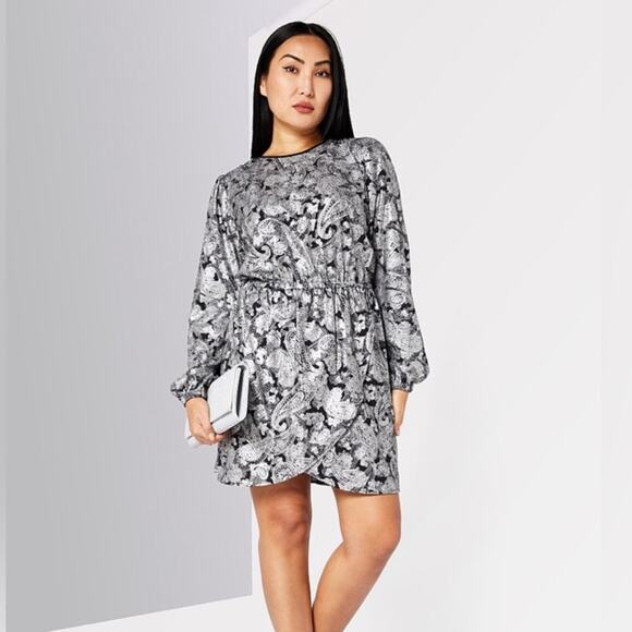 Michael Kors long sleeve metallic paisley dress silver - XS - Picture 1 of 12